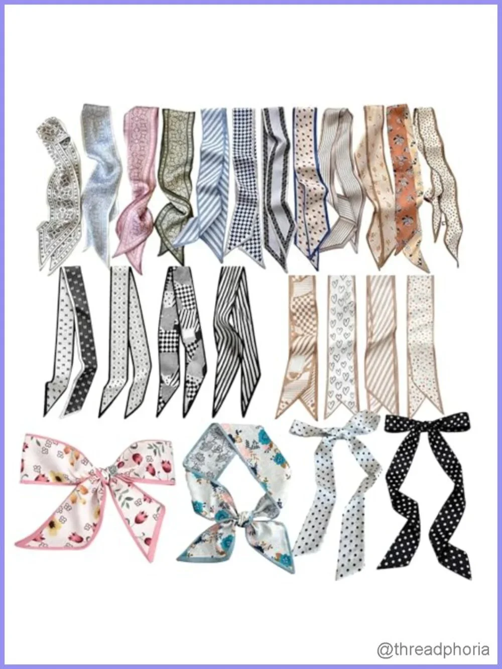 Faux Silk Fashion Scarf Set Twilly Scarves for Handbags Headbands